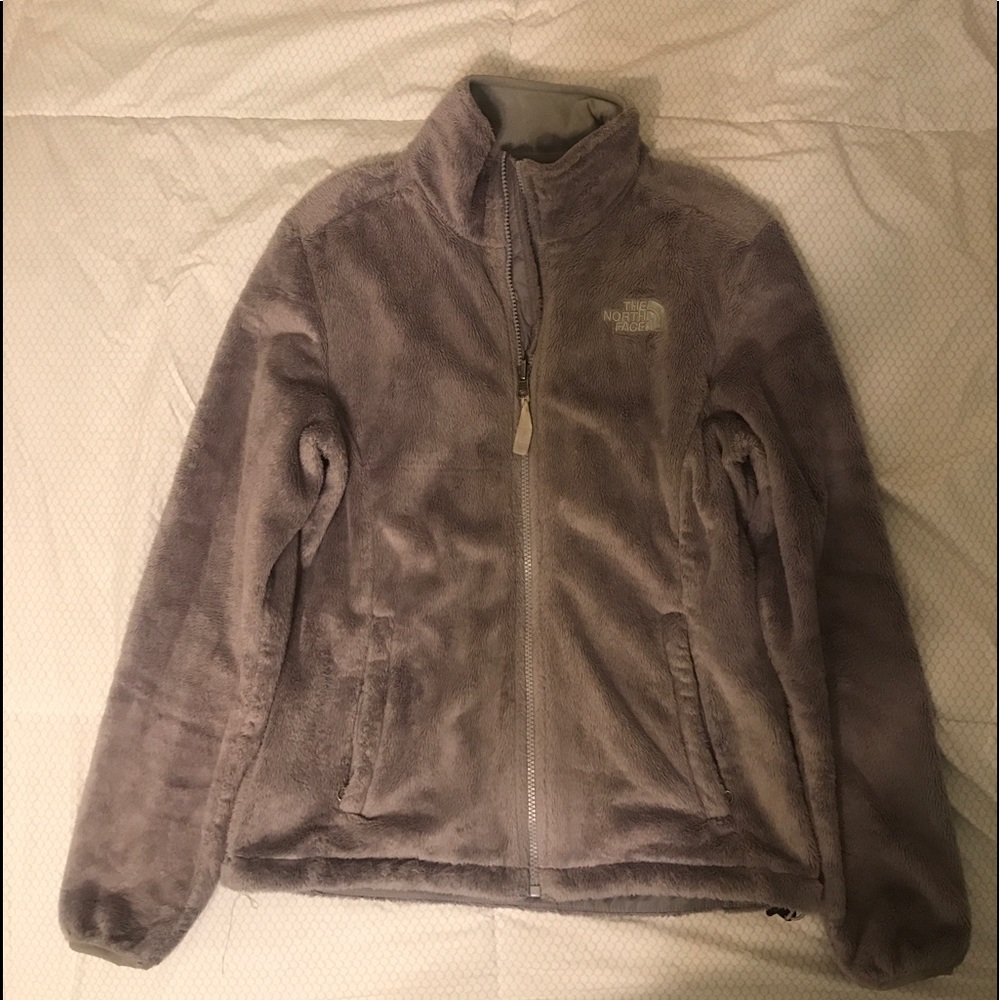 Gray north face fuzzy zip up jacket